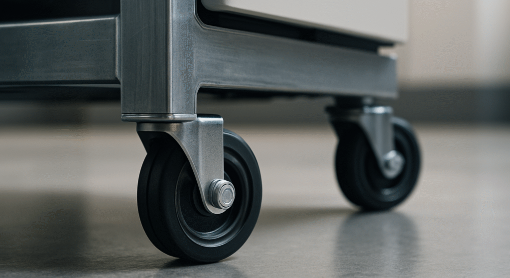 Feature Highlight Steel Frame and Heavy Duty Casters Close Up e1758723377692